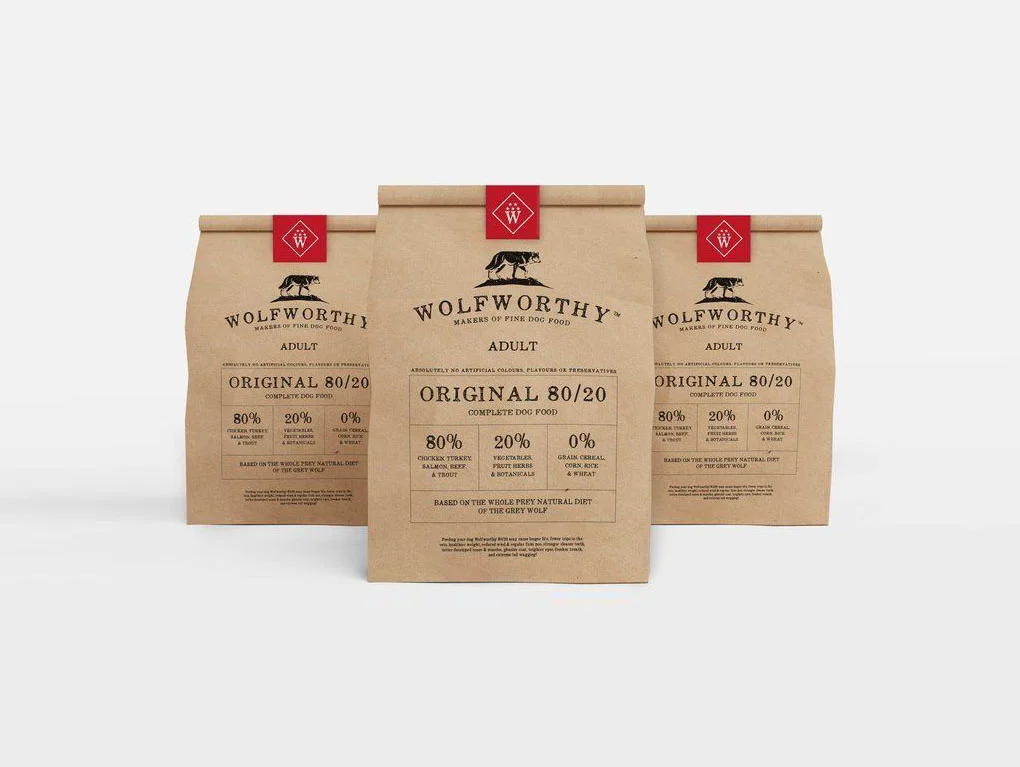 Wolfworthy Dog Food Original 80/20 Brown Bag Illustration