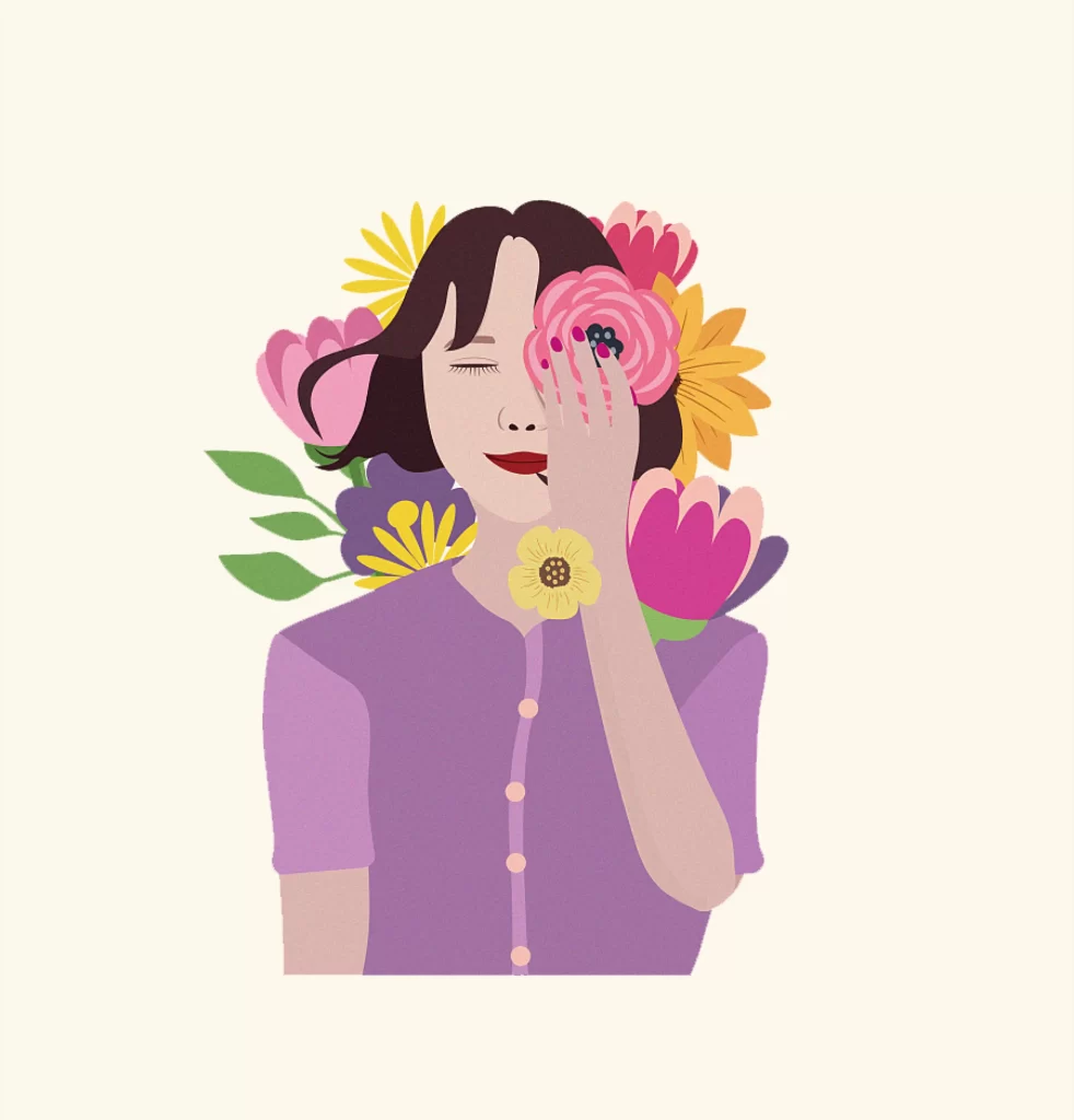 Woman Flowers Purple Shirt Nature