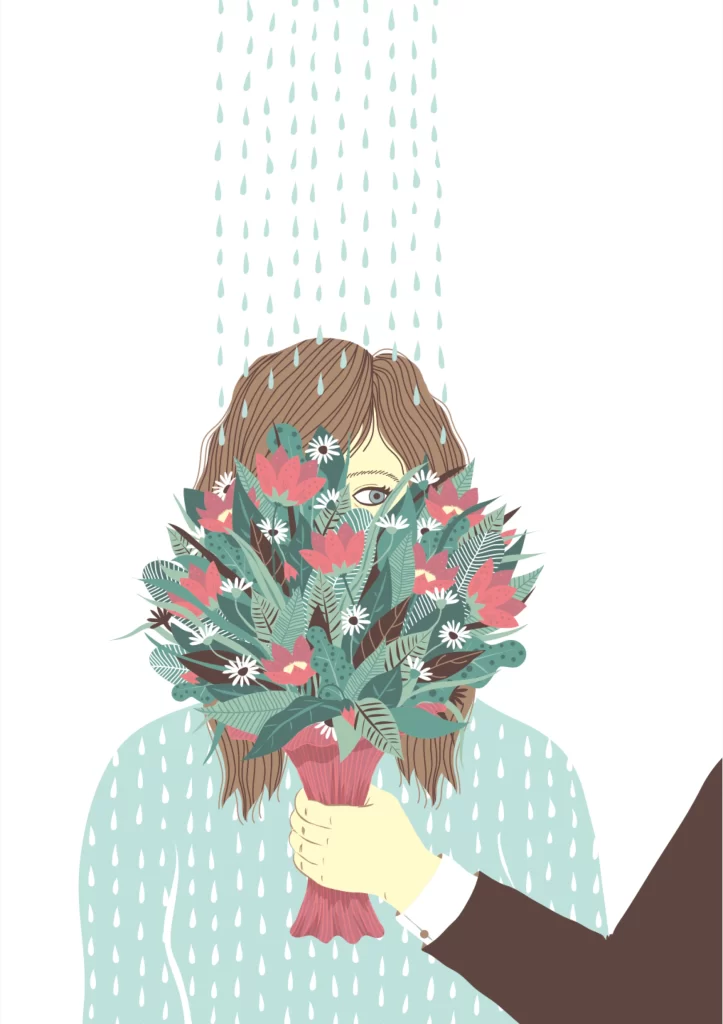Woman Flowers Rain Hand Bouquet