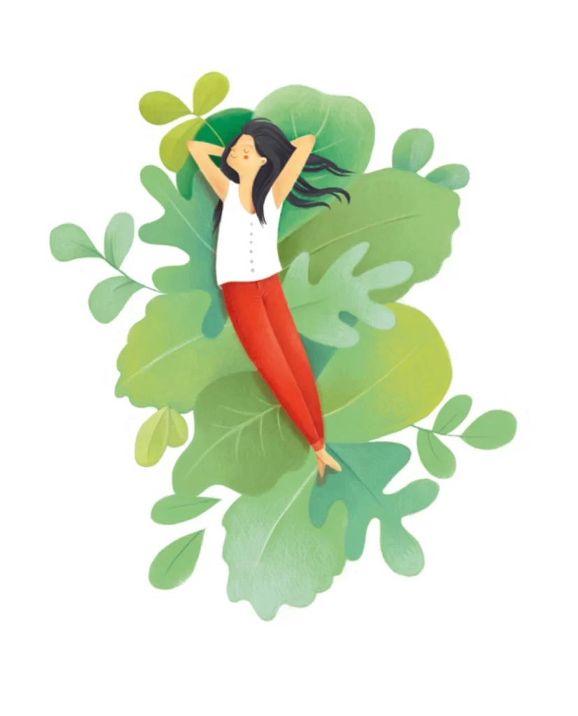 Woman Relaxing Nature Leaves