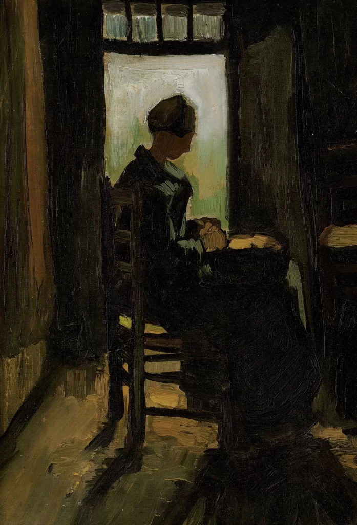 Woman Seated Before an Open Door Peeling Potatoes Van Gogh