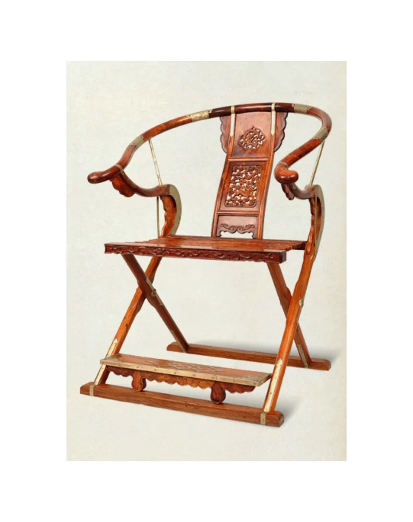 Wood Folding Chair Traditional Chinese Carved Pattern