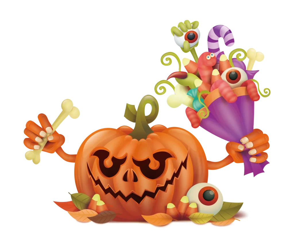 Worm Candy Eyeball Candy Corn Bone Candy Purple Wrapper Orange Pumpkin