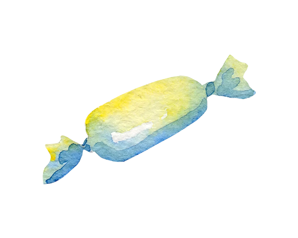 Wrapped Candy Yellow Blue Watercolor