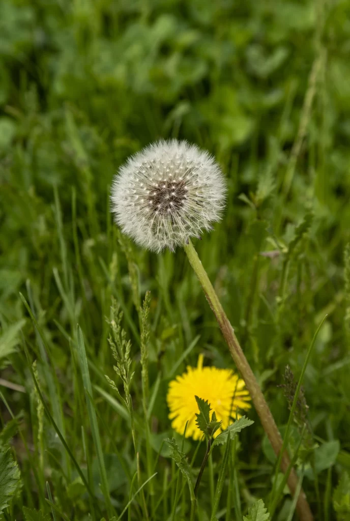 Yellow Dandelion Seed Head Green warm Grass