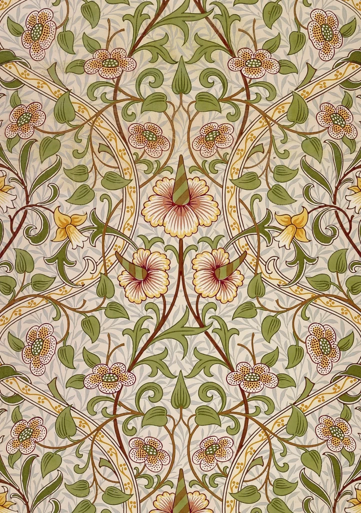 Yellow Lily Vine Sage Green Leaves Victorian Morris