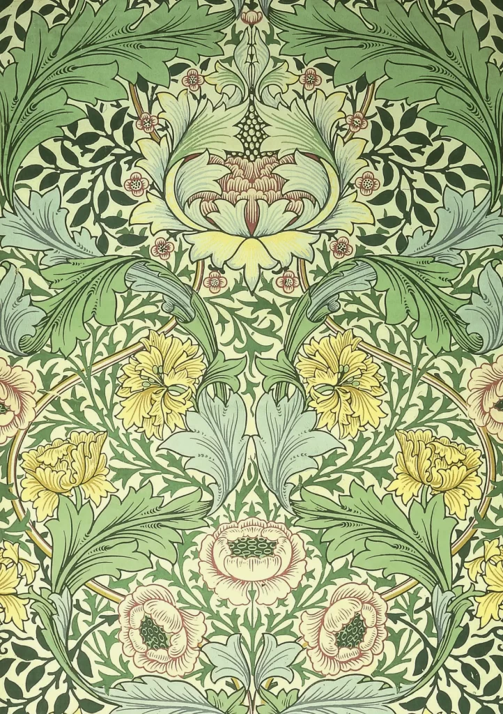 Yellow Peony Vine Sage Green Leaves William Morris