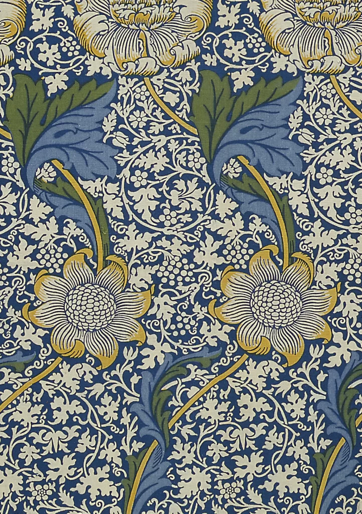 Yellow Sunflower Vine Navy Blue Background William Morris