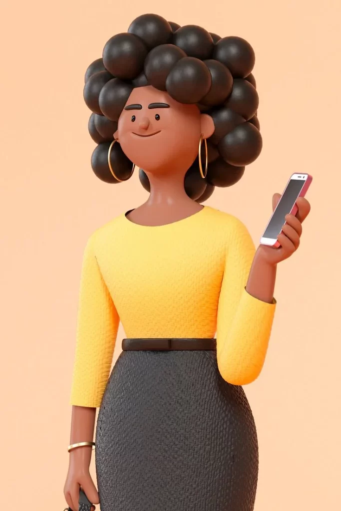 Yellow Top Black Skirt Woman Holding Phone