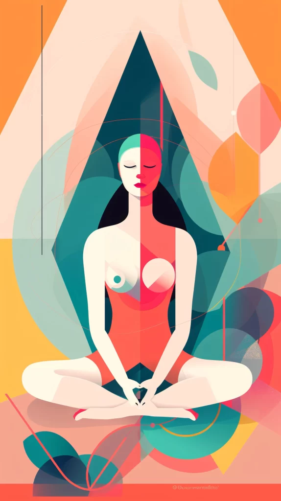 Yoga Instructor Orange Pink Meditation Flat Illustration Modern