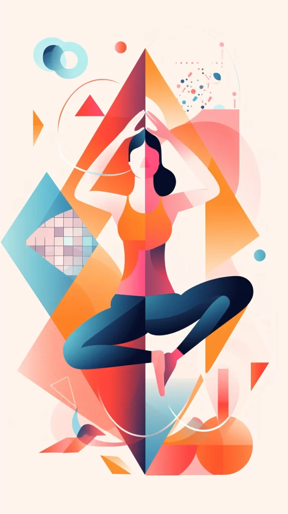 Yoga Practitioner Orange Blue Geometric Abstract