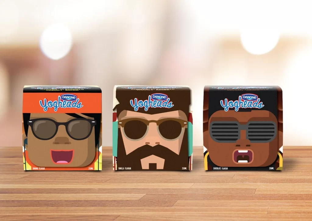 Yogurt Packaging Cartoon Characters Bright Colors Playful Design