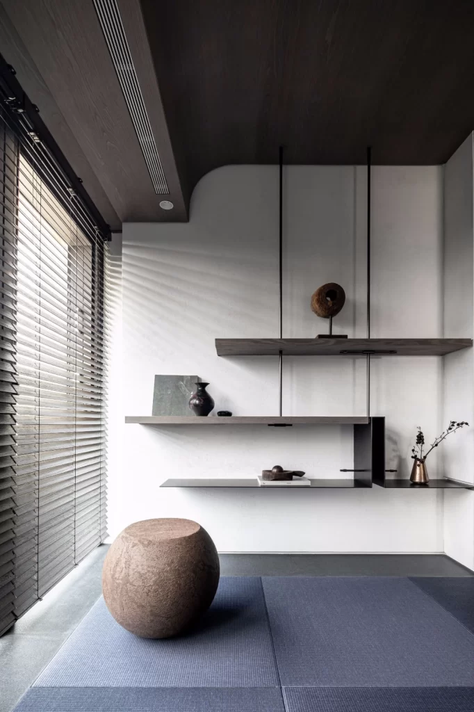 Zen Minimalist Meditation Room Neutral Dark Wood
