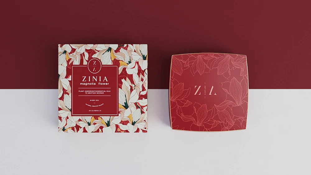 ZINIA Magnolia Flower Packaging Red White Floral Design