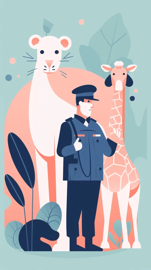 Zookeeper Blue White Animals Flat Illustration Modern