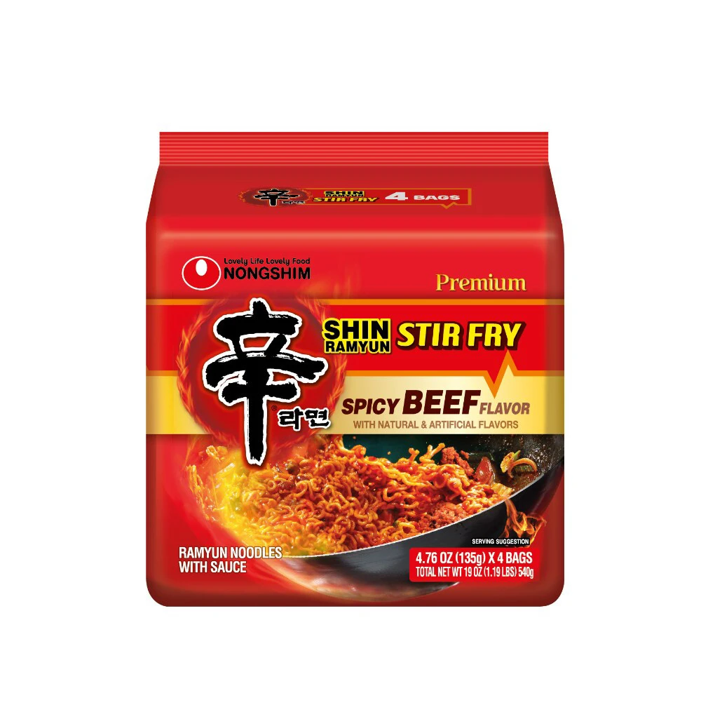 Nongshim SHIN RAMYUN STIR FRY SPICY BEEF red ramyun noodles Packaging