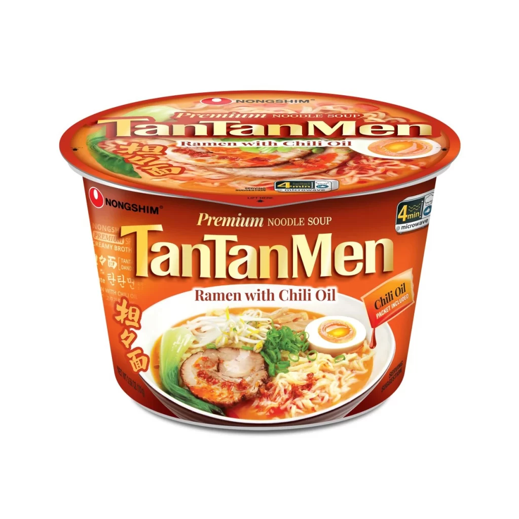 Nongshim TanTanMen Ramen with Chili Oil Orange Premium Noodle Soup Packaging