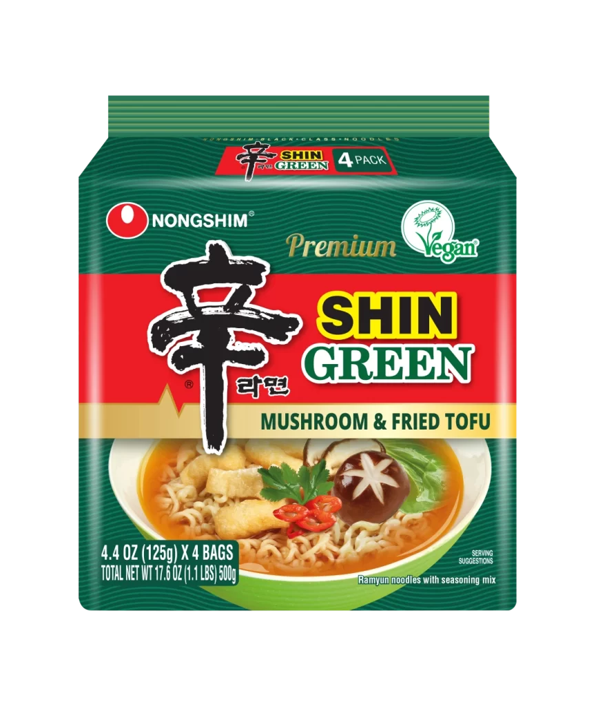 Nongshim Shin Green Mushroom & Fried Tofu ramyun noodles Packaging