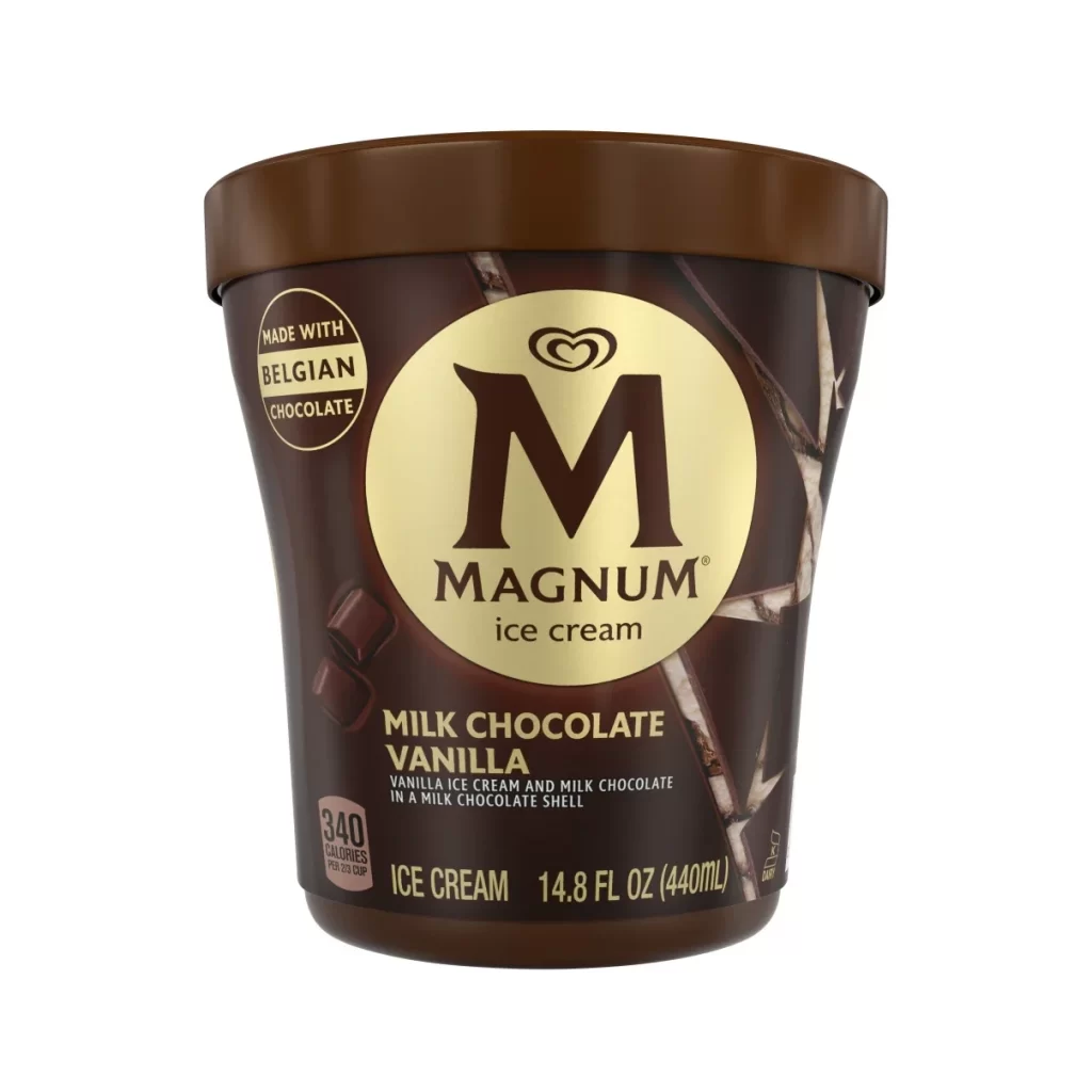 Magnum Milk Chocolate Vanilla Ice Cream Pint Packaging