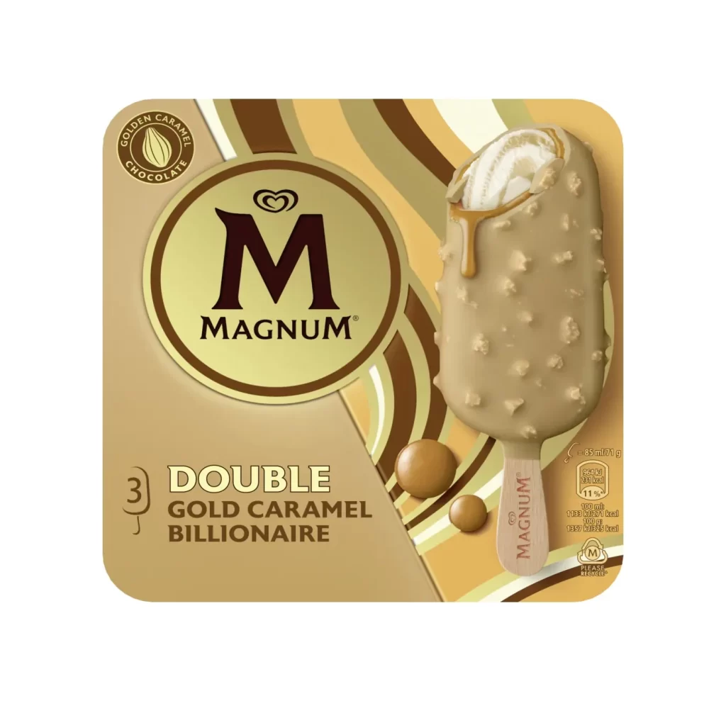 Magnum Double Gold Caramel Billionaire Ice Cream Packaging