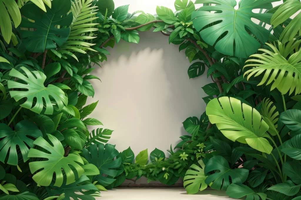Tropical Green Leaf Circular Frame Botanical Border Design