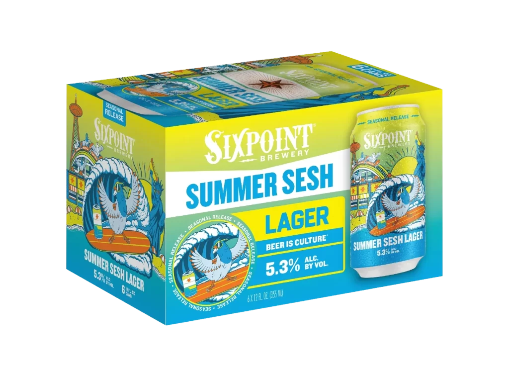 Sixpoint Brewery Summer Sesh Blue and yellow Lager Packaging