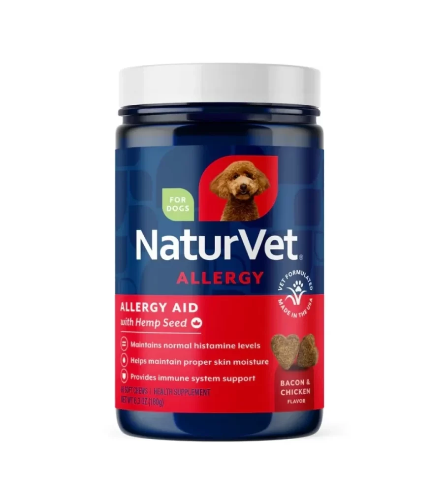 NaturVet Allergy Aid Hemp Seed Bacon Flavor Pet Supplement Packaging
