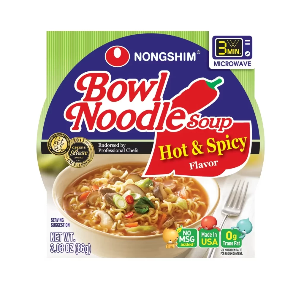 Nongshim Hot & Spicy Red blue green Bowl Noodle Soup Packaging