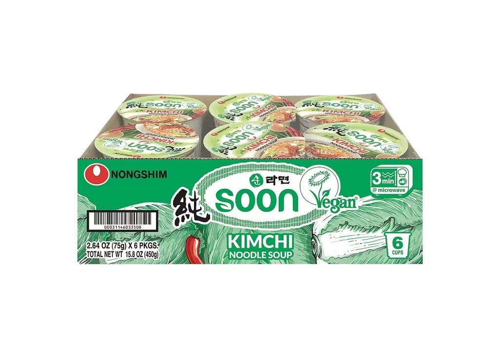 Nongshim Soon Vegan Kimchi Noodle Soup green noodle soup Packaging