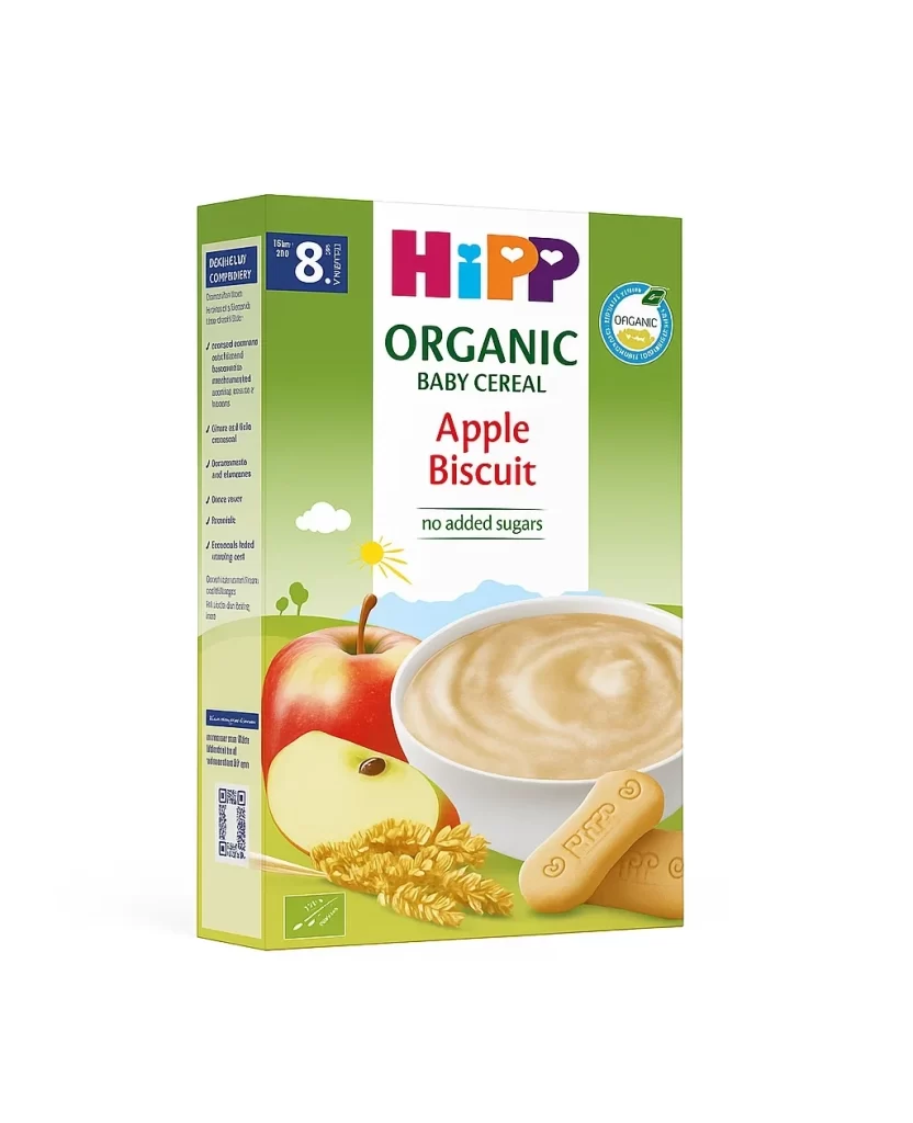 HiPP Apple Biscuit Green white red yellow Baby Cereal Packaging