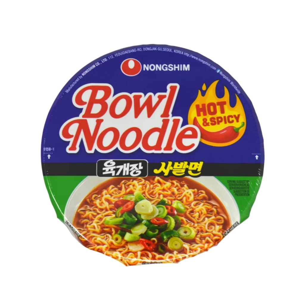 Nongshim Hot & Spicy Blue green red yellow Bowl Noodle Packaging