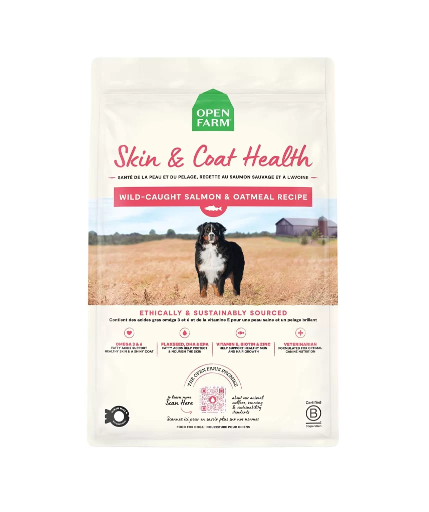 Open Farm Wild-Caught Salmon & Oatmeal Recipe white dog food Packaging