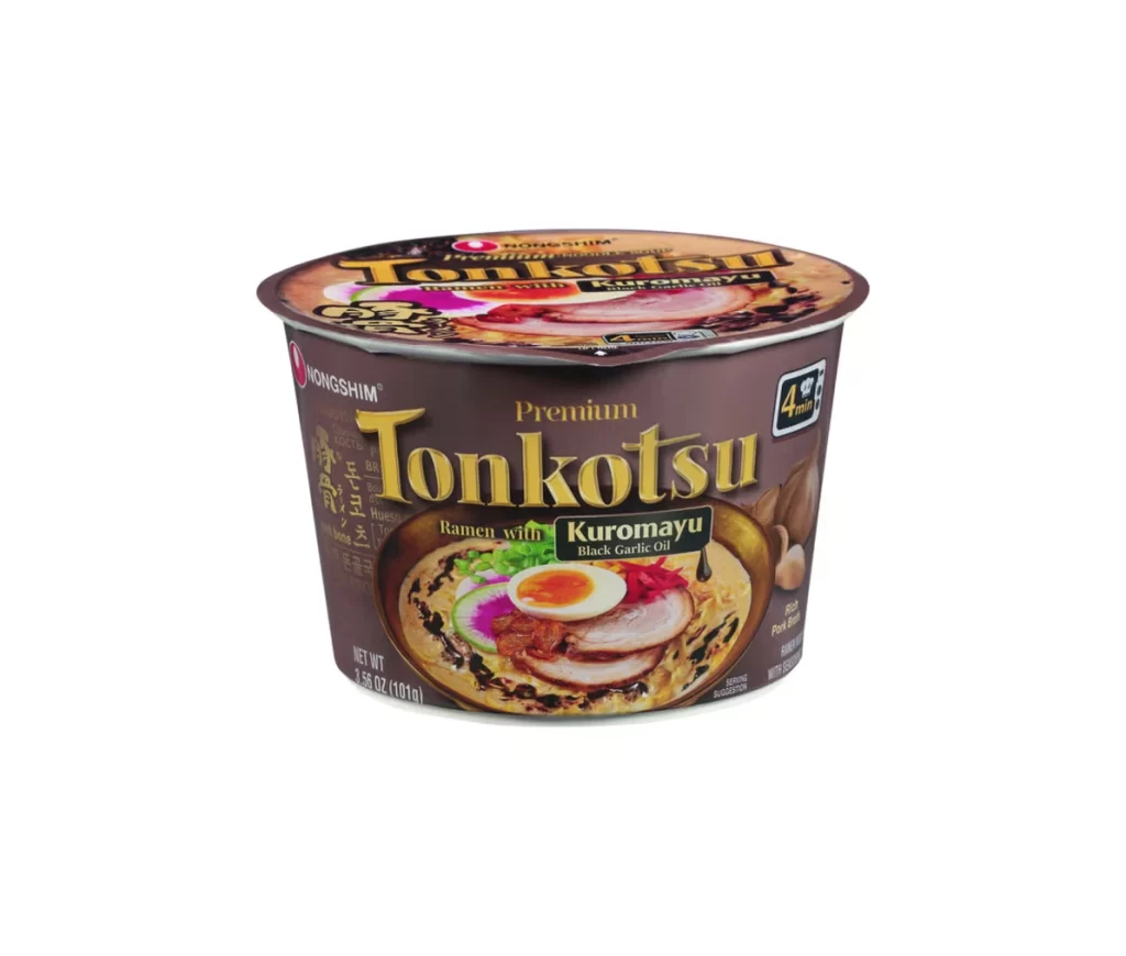 Nongshim Premium Tonkotsu Ramen with Kuromayu Black Garlic Oil Brown Ramen Packaging