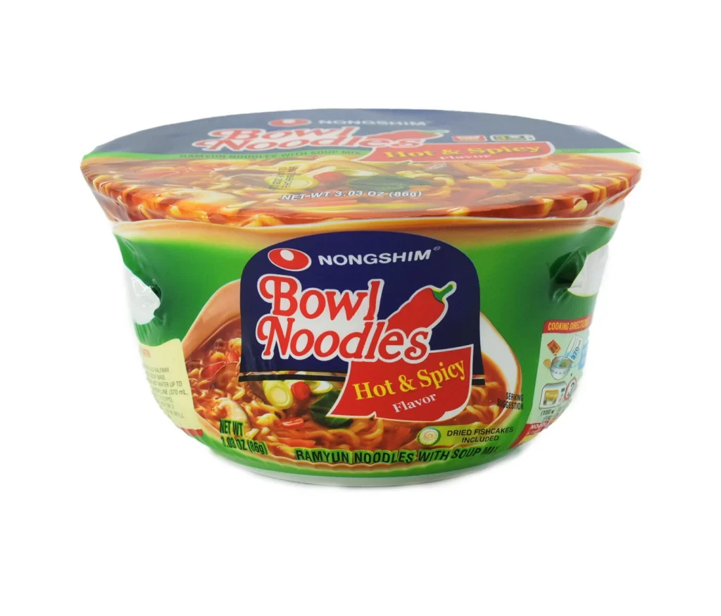 Nongshim Bowl Noodles Hot & Spicy Flavor green red blue ramyun noodles Packaging
