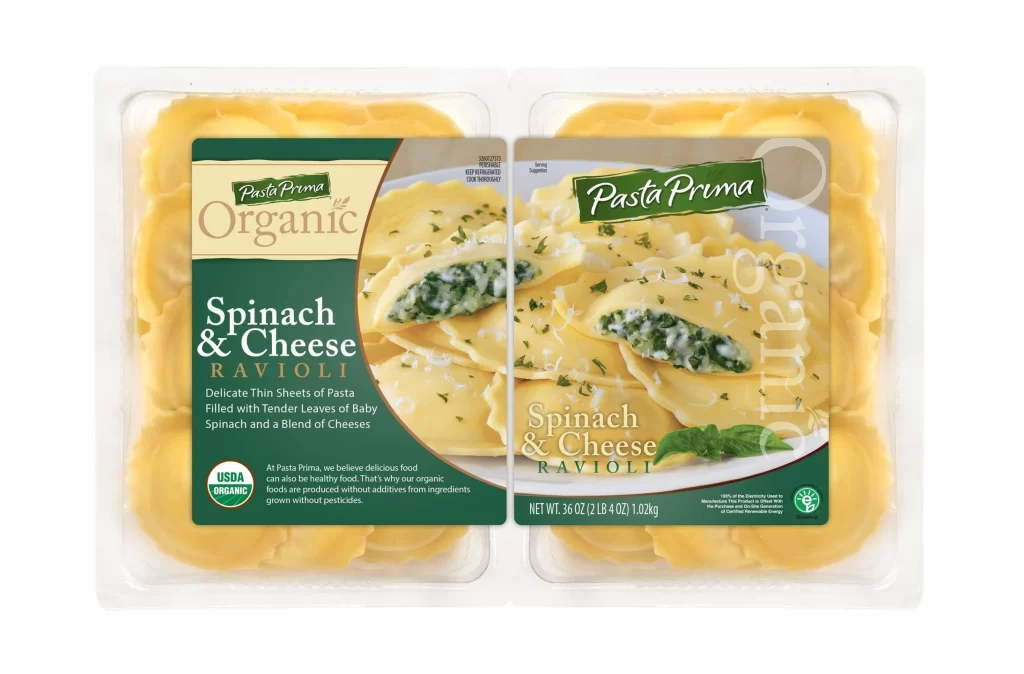 Pasta Prima Spinach & Cheese yellow ravioli Packaging