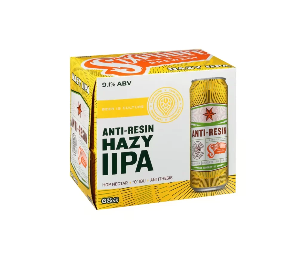 Sixpoint Anti-Resin Hazy IIPA Yellow can and whiteyellow packaging Beer Packaging