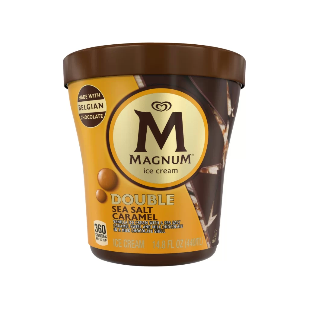 Magnum Double Sea Salt Caramel Vanilla with sea salt caramel swirl and milk c…