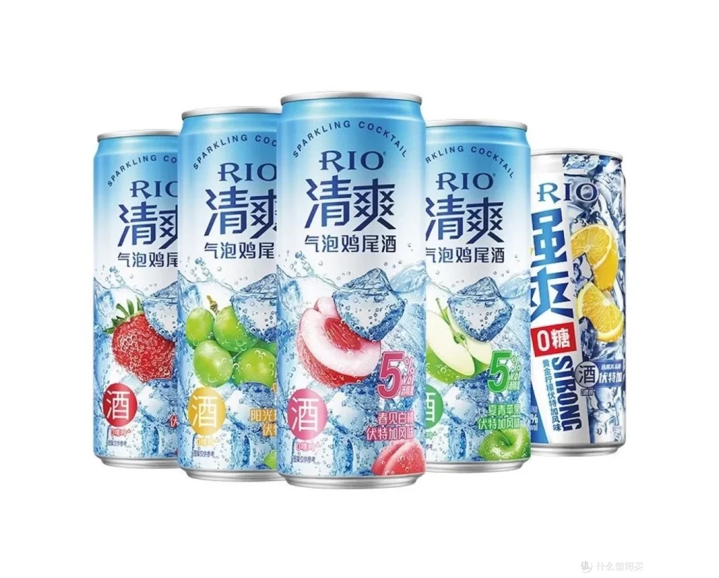 Rio Sparkling Cocktail Flavors include strawberry, green grape, peach, apple, and 0-sugar lemon; can format