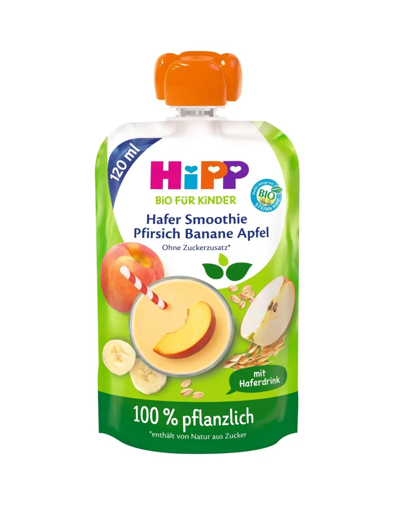 HiPP Hafer Smoothie Pfirsich Banane Apfel green and white smoothie Packaging
