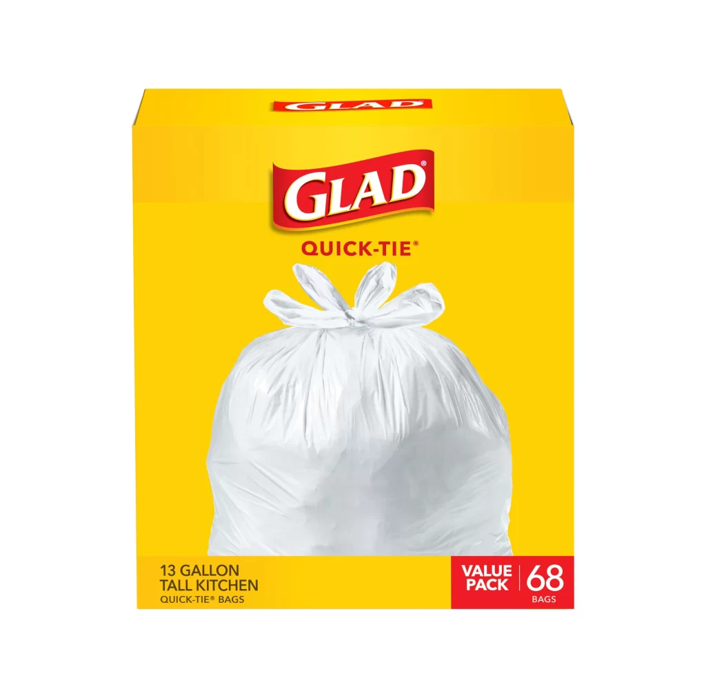 Glad Quick-Tie 13 Gallon Tall Kitchen Bags Packaging