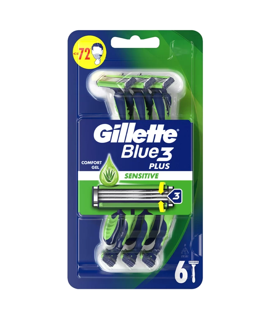 Gillette Blue3 Plus Sensitive Razor Pack Packaging