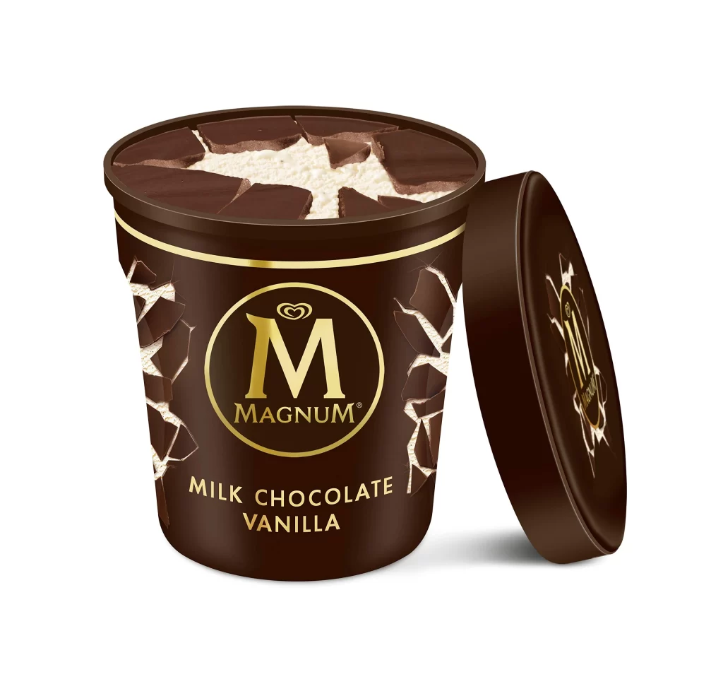 Magnum Milk Chocolate Vanilla Ice Cream Tub Packaging