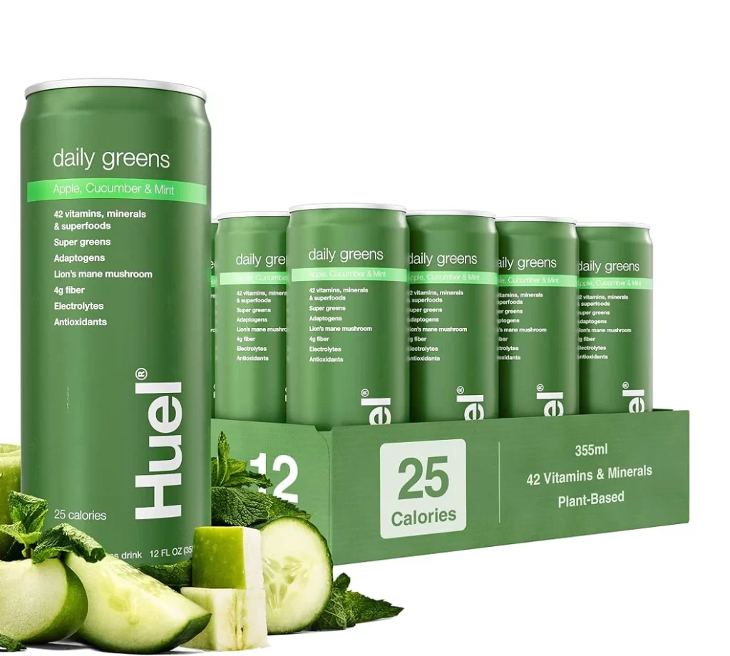 Huel Daily Greens Beverage Can Display Packaging