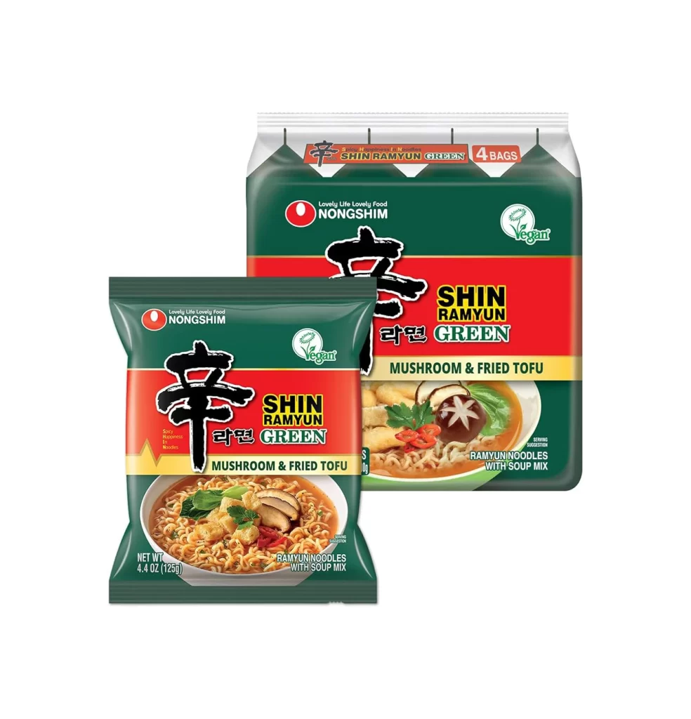 Nongshim Shin Ramyun Green Mushroom & Fried Tofu ramyun noodles Packaging