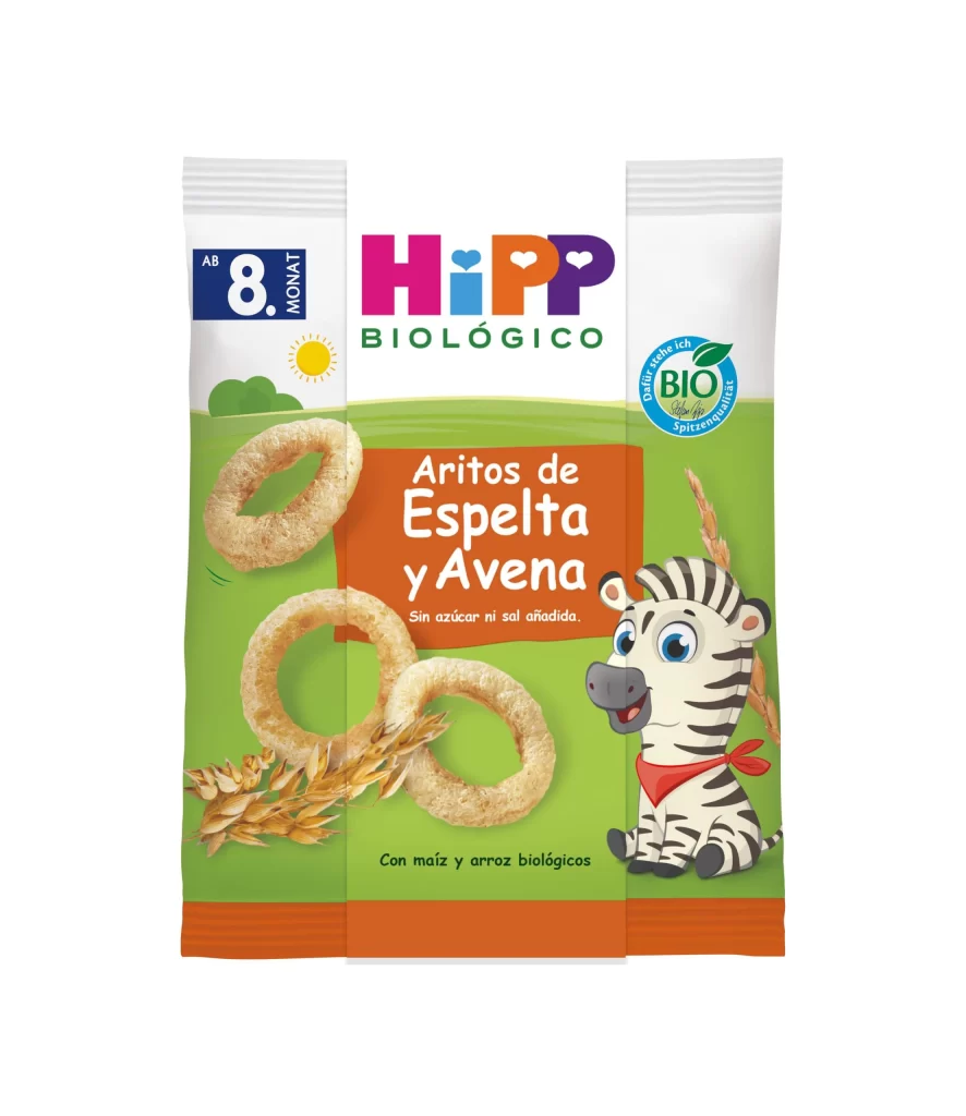 HiPP Aritos de Espelta y Avena Green orange white Baby Snacks Packaging