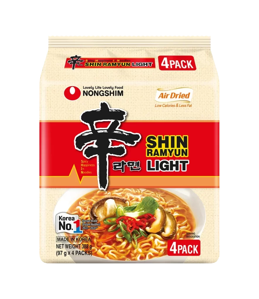Nongshim SHIN RAMYUN LIGHT Beige Red Yellow Instant Noodles Packaging