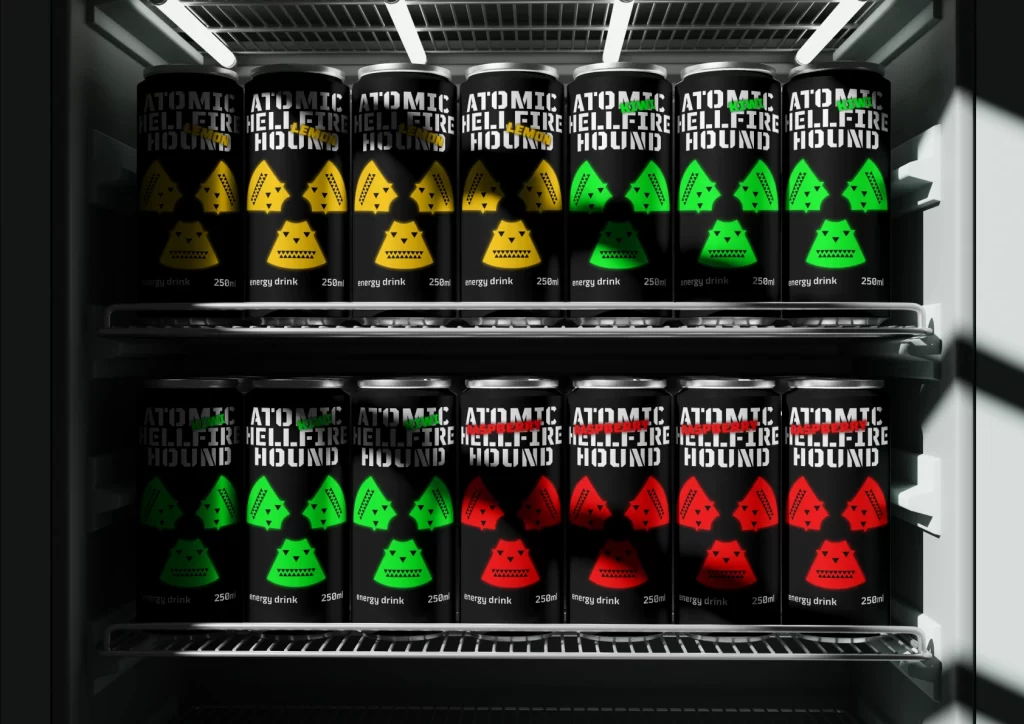 Atomic Hellfire Hound Energy Drink Can Flavor (Lemon, Kiwi, Raspberry)
