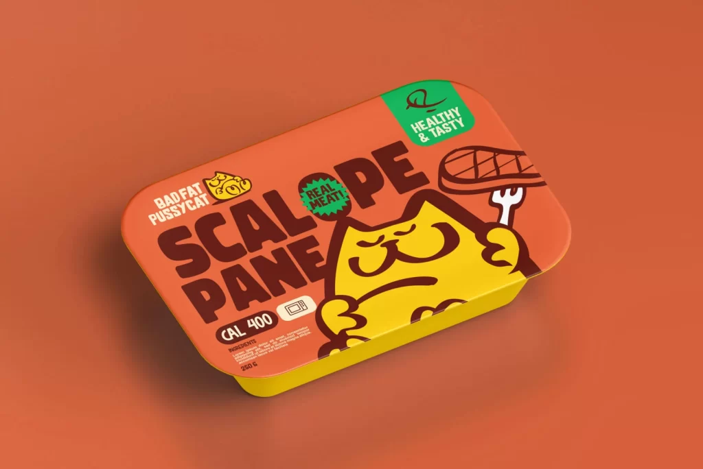 Bad Fat Pussycat Cat Food Packaging Yellow