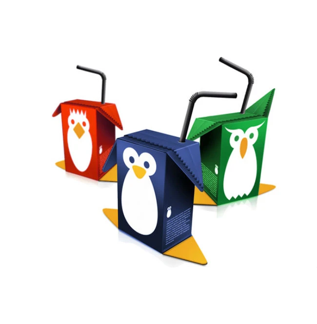 Birdy Juice Animal Box Owl Penguin Rooster Beverage Packaging