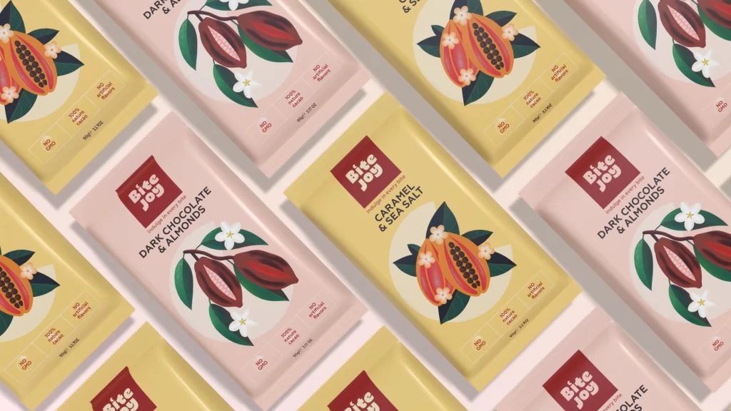Bitejoy Chocolate Bar Packaging Flavors (Dark Chocolate & Almonds, Caramel & Sea Salt)